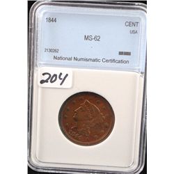 1844 LARGE CENT - NNC MS62 (COIN WORLD LISTS  A MS60 @ $250.00 & A MS63 @ $500.00)