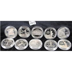 TEN SIVLER (90%) COMMEMORATIVE DOLLARS  INCLUDE VIETNAM VETERANS MEMORIAL, STATUE OF  LIBERTY, WE TH