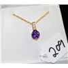Image 1 : LADIES AMETHYST & DIAMOND PENDANT WITH ONE  ROUND AMETHYST CENTER GEMSTONE AND THREE  ROUND DIAMONDS