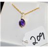 Image 2 : LADIES AMETHYST & DIAMOND PENDANT WITH ONE  ROUND AMETHYST CENTER GEMSTONE AND THREE  ROUND DIAMONDS