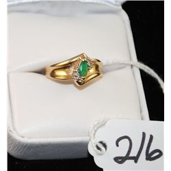 LADIES 14K YELLOW GOLD EMERALD AND DIAMOND  RING WITH ONE MARQUISE CUT EMERALD CENTER  GEMSTONE AND 