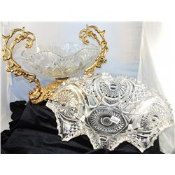 TWO VINTAGE PRESS GLASS CENTER BOWLS - SOLD  PER PIECE TIMES TWO