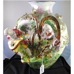 LARGE VINTAGE ITALIAN FIGURAL VASE WITH MAN  AND WOMAN FIGURES ON FRONT - SIGNED "ITALY"  383/682 - 