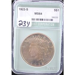 1922-S PEACE DOLLAR - NTC MS66 (A MS66 LISTS  @ $300.00)