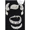Image 1 : VINTAGE RHINESTONE JEWELRY - PAIR OF DANGLE  EARRINGS, TWO BROOCHES AND BRACELET WITH  SAFETY CHAIN 