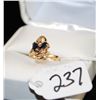Image 1 : FANCY 14K YELLOW GOLD SAPPHIRE AND DIAMOND  RING WITH TWO MARQUISE CUT BLUE SAPPHIRES AND  ONE ACCEN