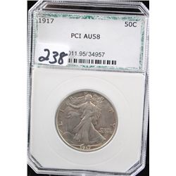 1917 WALKING LIBERTY HALF DOLLAR - PCI AU58