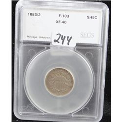 1883/2 SHIELD NICKEL - SEGS XF40 (A XF40  LISTS @ $1,300.00)