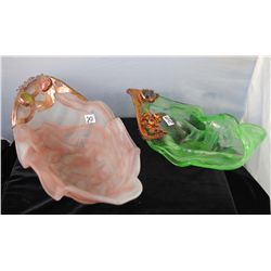 TWO SIGNED ART GLASS "ROMANIAN" BOWLS -  SIGNED "MITU" - A IMPORTANT EUROPEAN ARTIST  IN THE ART NOU