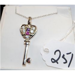 "KEY TO HER HEART" PENDANT AND CHAINS IN 10K  WHITE GOLD