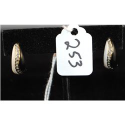 14K YELLOW GOLD EARRINGS WITH ONYX,  MOTHER-OF-PEARL AND DIAMONDS - WEIGHS 2.1  GRAMS - APPRAISED RE