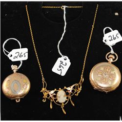 ORNATE VICTORIAN CAMEO NECKLACE AND TWO  HUNTER CASE POCKET WATCHES (POCKET WATCHES  ARE NOT WORKING