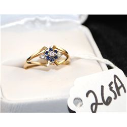 WOMENS 14K YELLOW GOLD SAPPHIRE & DIAMOND  RING WITH SIX BLUE SAPPHIRES AND THREE ROUND  DIAMONDS - 