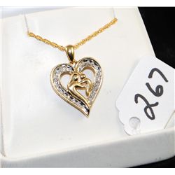 LADIES HEART SHAPED DIAMOND PENDANT WITH  TWENTY FOUR DIAMONDS AND MOTHER & CHILD SET  IN 10K YELLOW