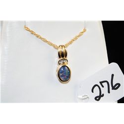 WOMENS RARE BLACK OPAL AND DIAMOND PENDANT  WITH BEZEL SET OPAL AND THREE ACCENT DIAMONDS  SET IN 10