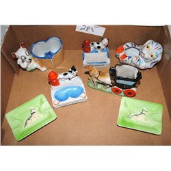 SEVEN VINTAGE FIGURAL ASH TRAYS - SIX DOG AND  ONE HORSE AND CARRIAGE - SOLD PER ASH TRAY  TIMES 7
