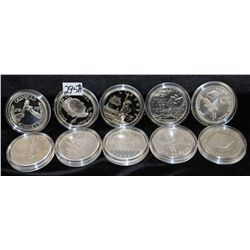 TEN $1 SILVER (90%) COMMEMORATIVE COINS -  VARIOUS SUBJECTS - 1986 STATUE OF LIBERTY  (1ST YEAR), EI