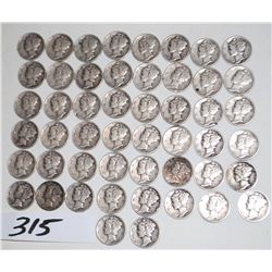 FIFTY MERCURY DIMES FROM SAFE DEPOSIT - MIXED  DATES AND MINTS - SOLD PER COIN TIMES 50