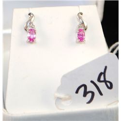 WOMENS PINK TOURMOLINE & DIAMOND EARRINGS  WITH EACH EARRING HAVING ONE PINK TOURMOLINE  AND THREE A