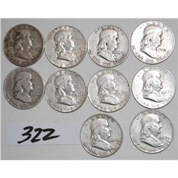 10 FRANKLIN HALF DOLLARS FROM SAFE DEPOSIT -  MIXED DATES AND MINTS - SOLD PER COIN TIMES  10