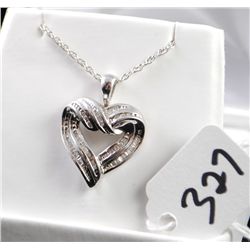 LADIES HEART SHAPED DIAMOND PENDANT WITH  CHANNEL SET ROUND AND BAGUETTE DIAMONDS IN  STERLING SILVE