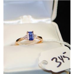 BLUE SAPPHIRE AND DIAMOND RING WITH ONE  EMERALD CUT BLUE SAPPHIRE AND TWO ACCENT  DIAMONDS - WEIGHS
