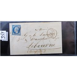 RARE 1857 FRENCH DOCUMENT WITH EARLY 20C MAIL  IMPERFORMATED POSTAGE STAMP ON NAPOLEON III  - SCARCE