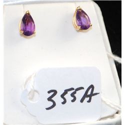 LADIES 14K YELLOW GOLD EARRINGS WITH EACH  EARRING HAVING ONE PEAR SHAPED AMETHYST -  APPRAISED RETA