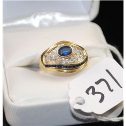 CUSTOM 14K YELLOW GOLD LADIES SAPPHIRE AND  DIAMOND RING WITH ONE OVAL CUT BLUE SAPPHIRE  CENTER GEM
