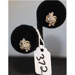 LADIES 14K YELLOW GOLD DIAMOND EARRINGS WITH  EACH EARRING HAVING ELEVEN DIAMONDS -  FRICTION BACK -