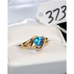 WOMENS 14K YELLOW GOLD BLUE TOPAZ AND DIAMOND  RING WITH ONE TRILLION CUT BLUE TOPAZ CENTER  GEMSTON
