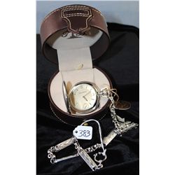 TOMMY BAHAMA STERLING SILVER POCKET WATCH AND CHAIN IN ORIGINAL BOX WITH ORIGINAL $395.00 PRICE TAG