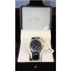 MANS LUCIEN PICCARD CHRONOGRAPH WRISTWATCH - BLACK FACE WITH ORIGINAL BOX