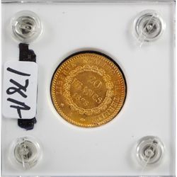 1878 REPUBLIQUE OF FRANCAISE $20 FRANCS GOLD COIN