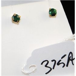 LADIES 14K YELLOW GOLD EMERALD EARRINGS WITH TWO NATURAL EMERALDS - FRICTION BACKS