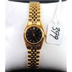 LADIES  BULOVA  BLACK FACE QUARTZ WRISTWATCH - RUNNING FINE