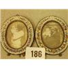 Image 1 : Two antique brass oval frames with porcelain mosaic flower pattern £250 - 300...
