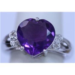 26.00 CTW AMETHYST AND DIAMOND RING .925 STERLING SILVE