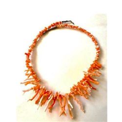 RARE Light Pink Salmon Coral Branch & Sterling Beaded