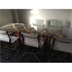 GLASS TOP CUSTOM BUILT BOARDROOM TABLE WITH 5