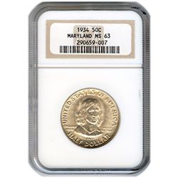 Certified Commemorative Half Dollar Maryland 1934 MS63