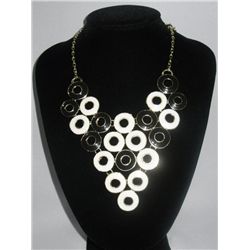 364CTW BLACK-WHITE CIRCULAR BRASS NECKLACE;18INCH