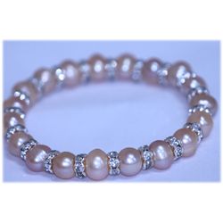95.10 CTW PEACH PEARL AND CZ BRACELET