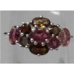 11.85 CTW MULTICOLOR TOURMALINE RING .925 STERLING SILV