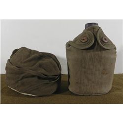 COMPLETE WWII US CANTEEN & HOLDER (ID'D) AND FIELD CAP