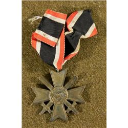 ORIG NAZI WAR MERIT CROSS WITH SWORDS,RIBBON -MKD 10