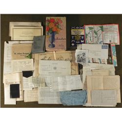 OLD BOX WITH WWII ERA MILITARY CLIPPINGS, ORDERS, PAPER