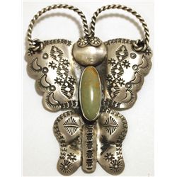 Navajo Green Turquoise Sterling Silver Butterfly Pendant & Pin - Harrison Joe