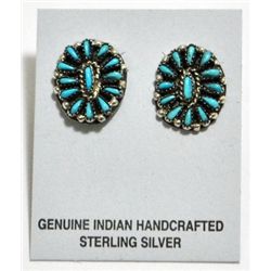 Zuni Turquoise Petit Point Cluster Sterling Silver Post Earrings