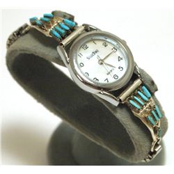 Zuni Turquoise Needlepoint Sterling Silver Women's Watch - Stuart Lowayatee